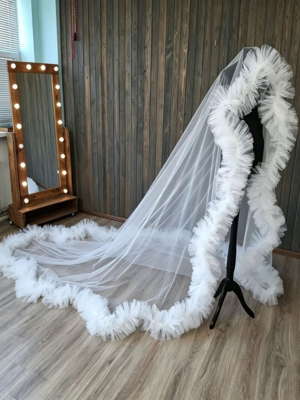 118" Extra Wide Handmade Frilled Tulle Bridal Veil